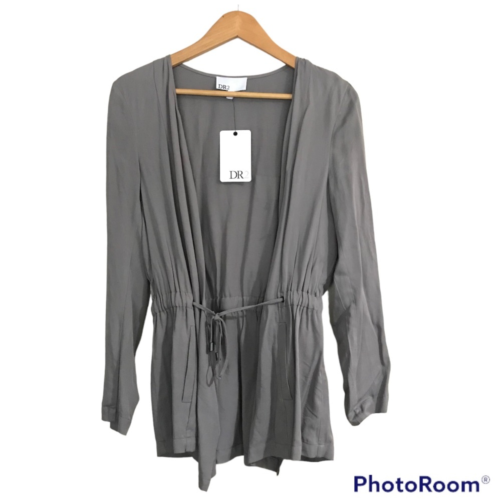 NWT DR2 Open Lightweight Cardigan Drawcord Faux Pockets